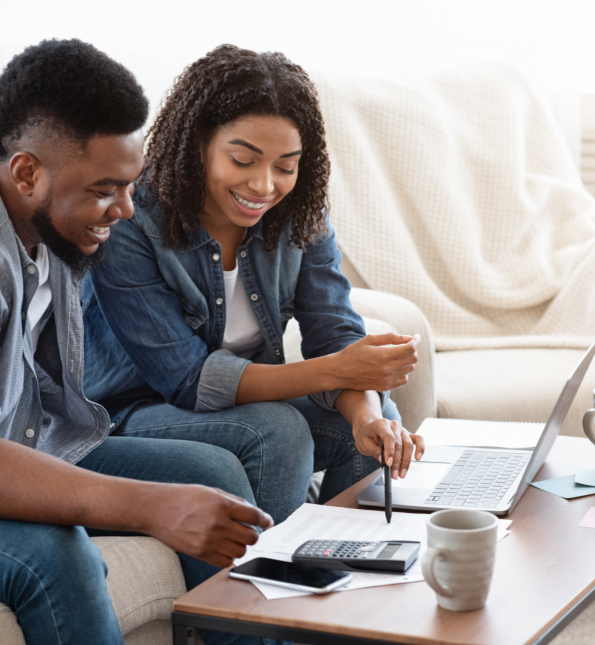 man and woman using calculator